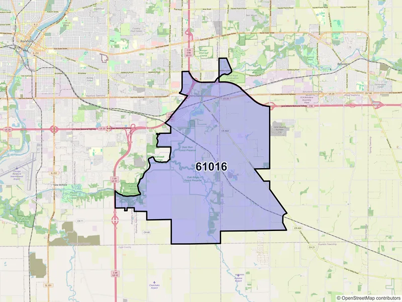 Map of ZIP Code 61016 — Cherry Valley, IL