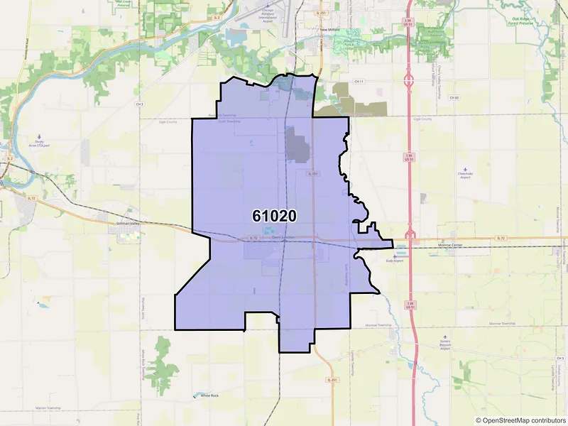 Map of ZIP Code 61020 — Davis Junction, IL