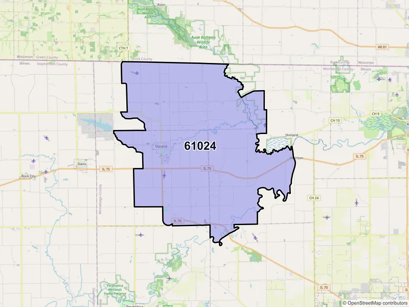 Map of Durand, Illinois and ZIP codes