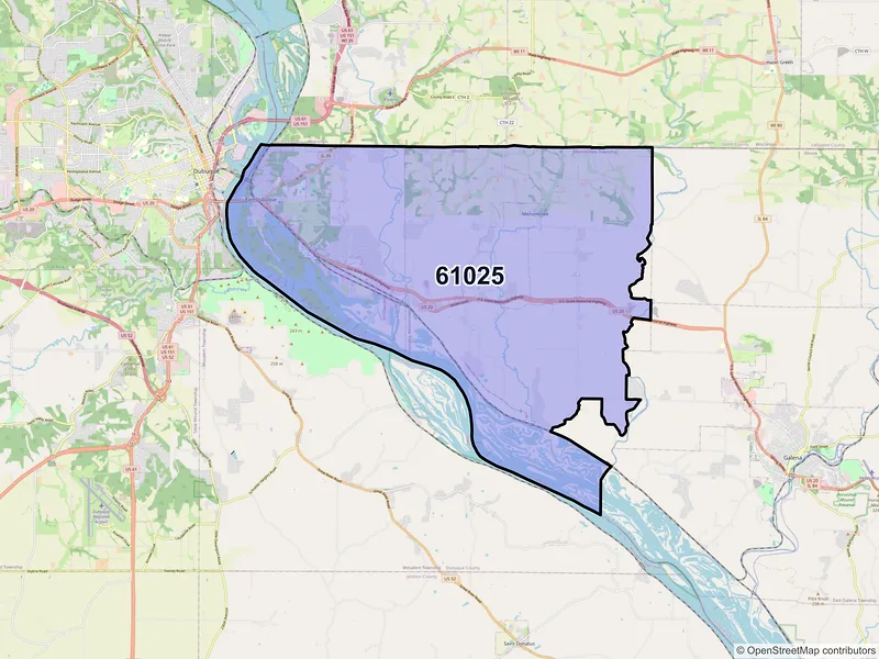 Map of ZIP Code 61025 — East Dubuque, IL