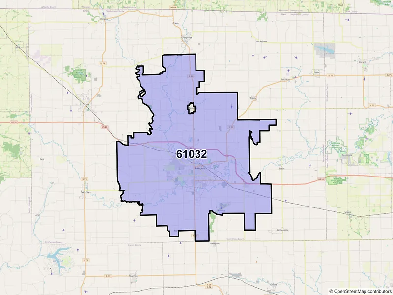 Map of Freeport, Illinois and ZIP codes