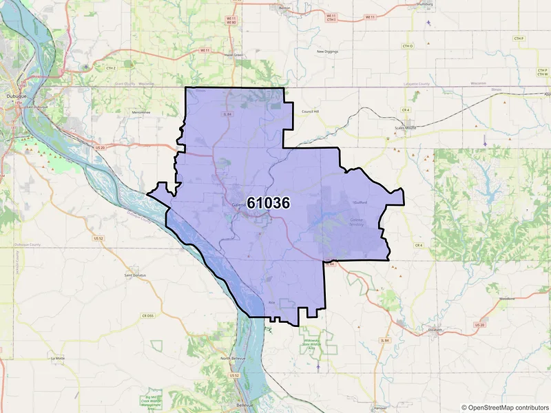 Map of ZIP Code 61036 — Galena, IL