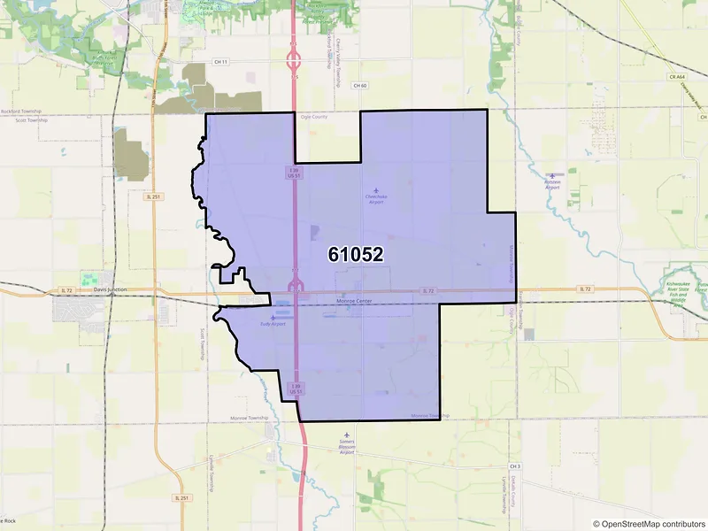 Map of ZIP Code 61052 — Monroe Center, IL