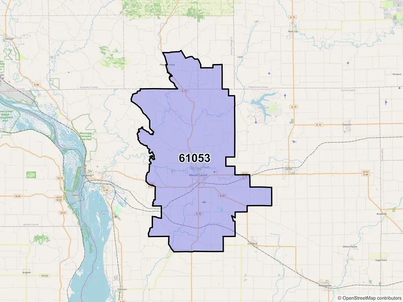 Map of ZIP Code 61053 — Mount Carroll, IL
