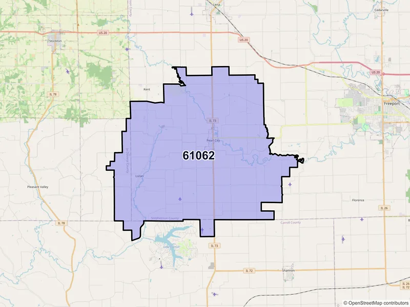 Map of ZIP Code 61062 — Pearl City, IL