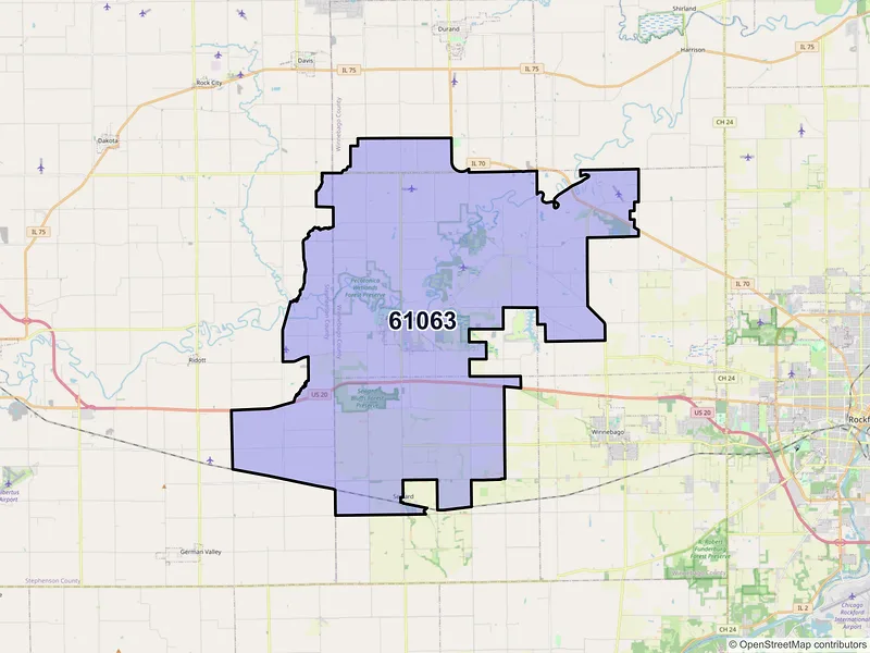 Map of ZIP Code 61063 — Pecatonica, IL