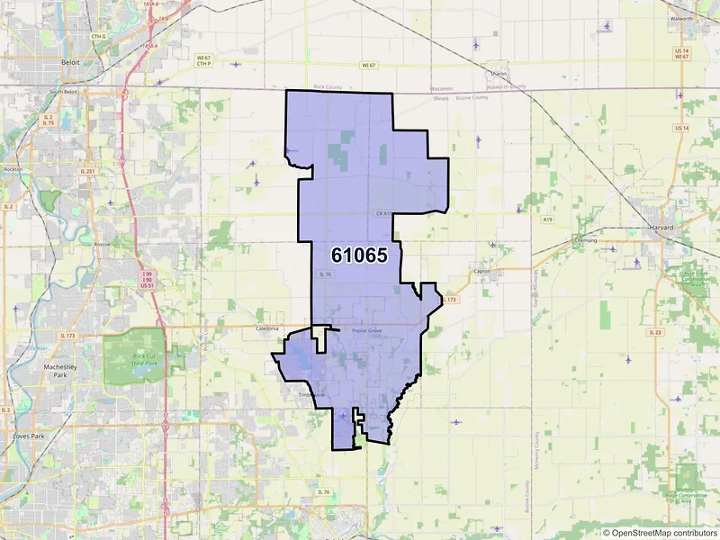 Map of ZIP Code 61065 — Poplar Grove, IL