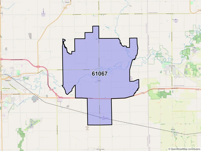 Map of ZIP Code 61067 — Ridott, IL