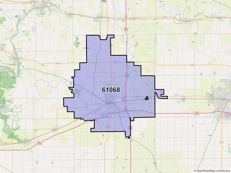Map of ZIP Code 61068 — Rochelle, IL