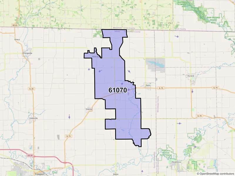 Map of ZIP Code 61070 — Rock City, IL