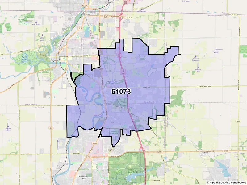 Map of Roscoe, Illinois and ZIP codes