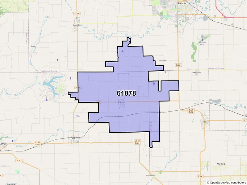 Map of ZIP Code 61078 — Shannon, IL
