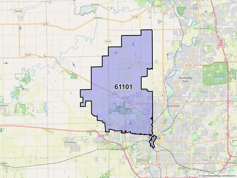 Map of ZIP Code 61101 — Rockford, IL