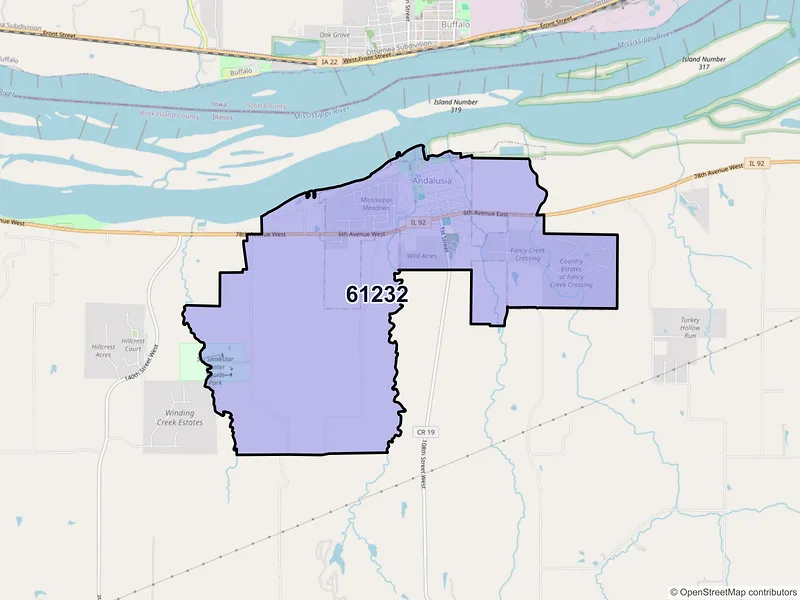 Map of ZIP Code 61232 — Andalusia, IL