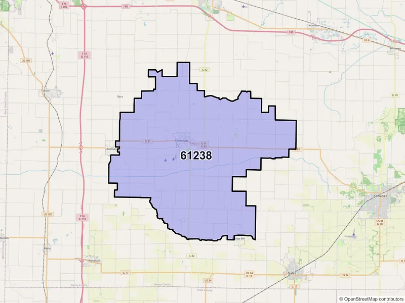 Map of ZIP Code 61238 — Cambridge, IL