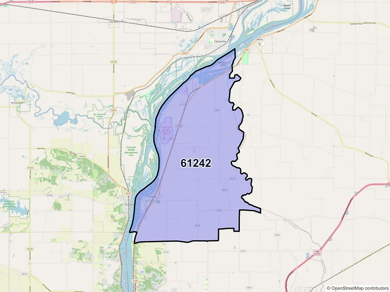 Map of Cordova, Illinois and ZIP codes