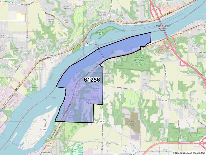 Map of ZIP Code 61256 — Hampton, IL