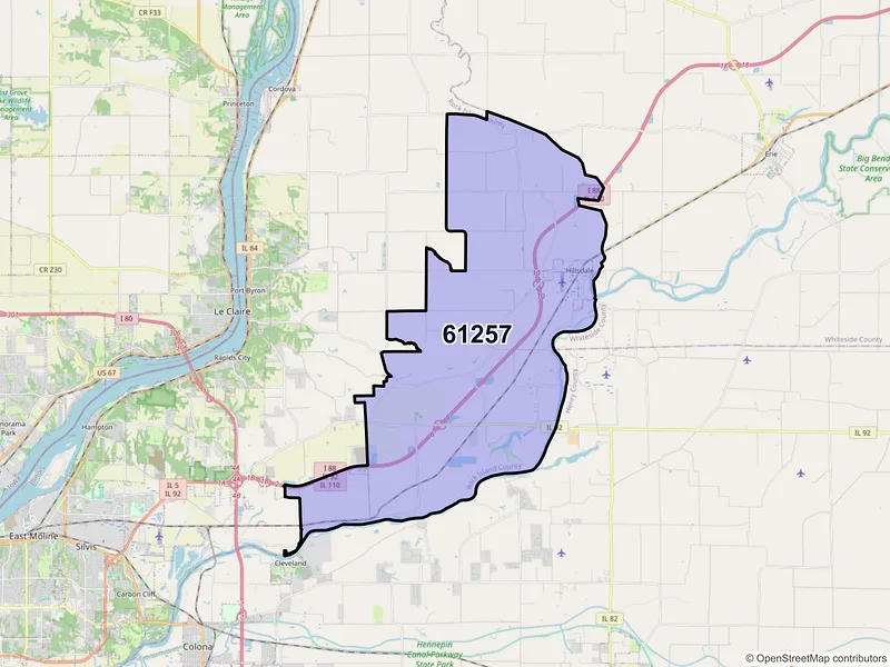 Map of ZIP Code 61257 — Hillsdale, IL