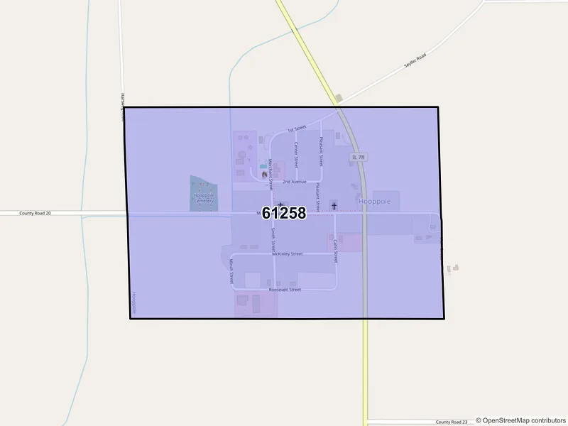 Map of ZIP Code 61258 — Hooppole, IL