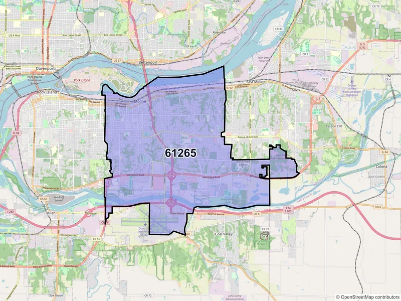 Map of ZIP Code 61265 — Moline, IL