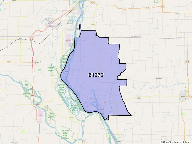 Map of New Boston, Illinois and ZIP codes