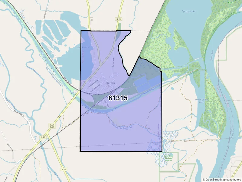 Map of Bureau, Illinois and ZIP codes