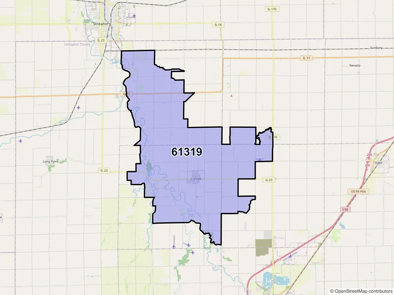 Map of ZIP Code 61319 — Cornell, IL