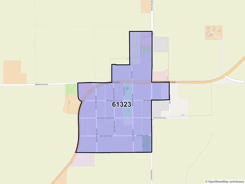 Map of Dover, Illinois and ZIP codes