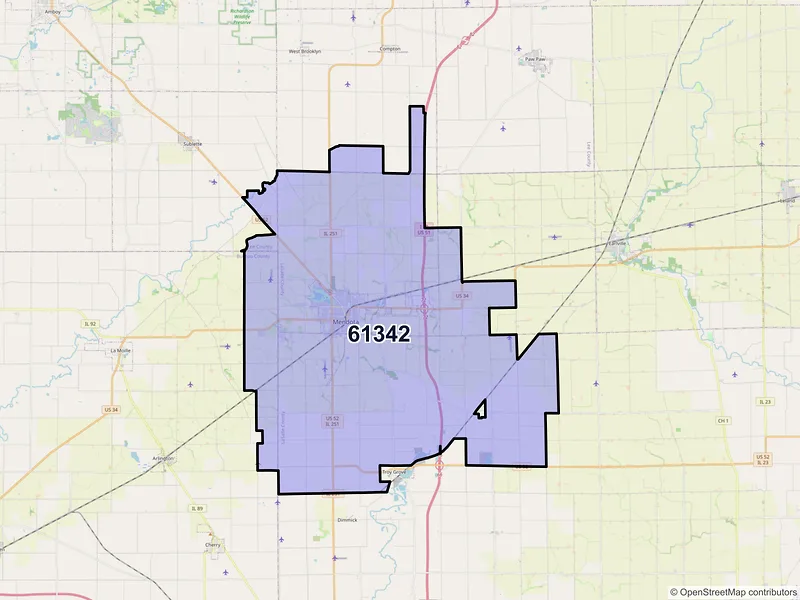 Map of ZIP Code 61342 — Mendota, IL
