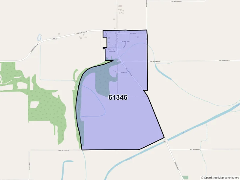 Map of New Bedford, Illinois and ZIP codes