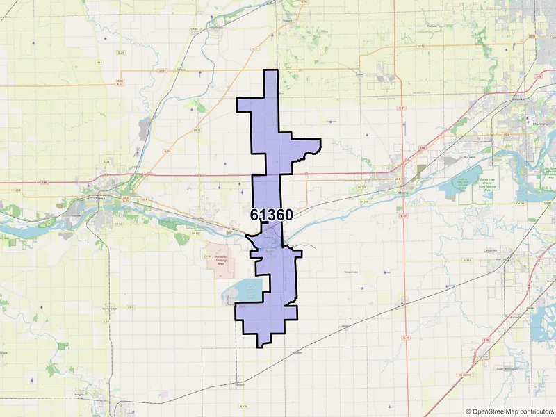 Map of Seneca, Illinois and ZIP codes