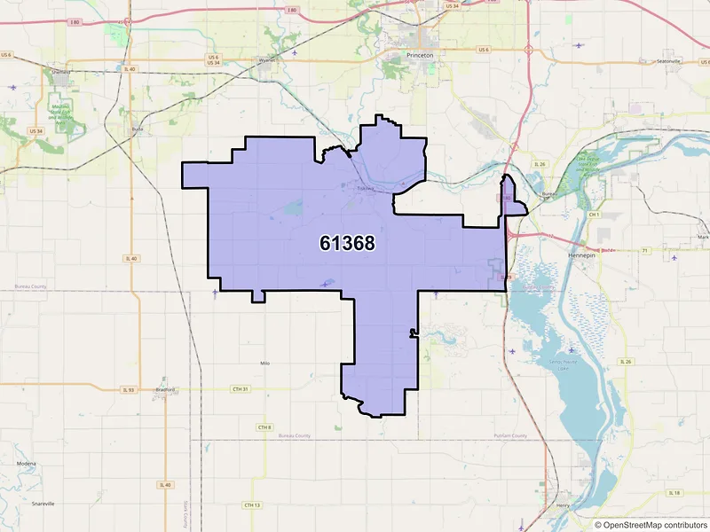 Map of ZIP Code 61368 — Tiskilwa, IL
