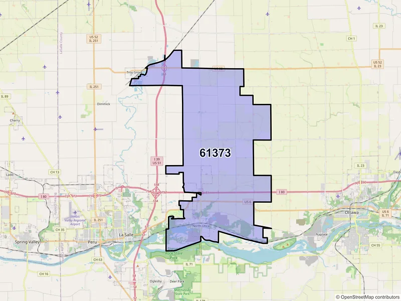 Map of ZIP Code 61373 — Utica, IL