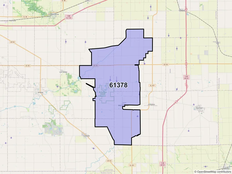Map of ZIP Code 61378 — West Brooklyn, IL