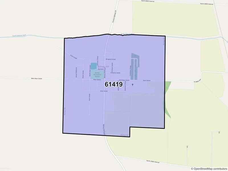 Map of Bishop Hill, Illinois and ZIP codes
