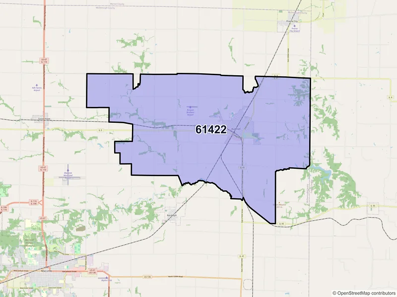 Map of ZIP Code 61422 — Bushnell, IL
