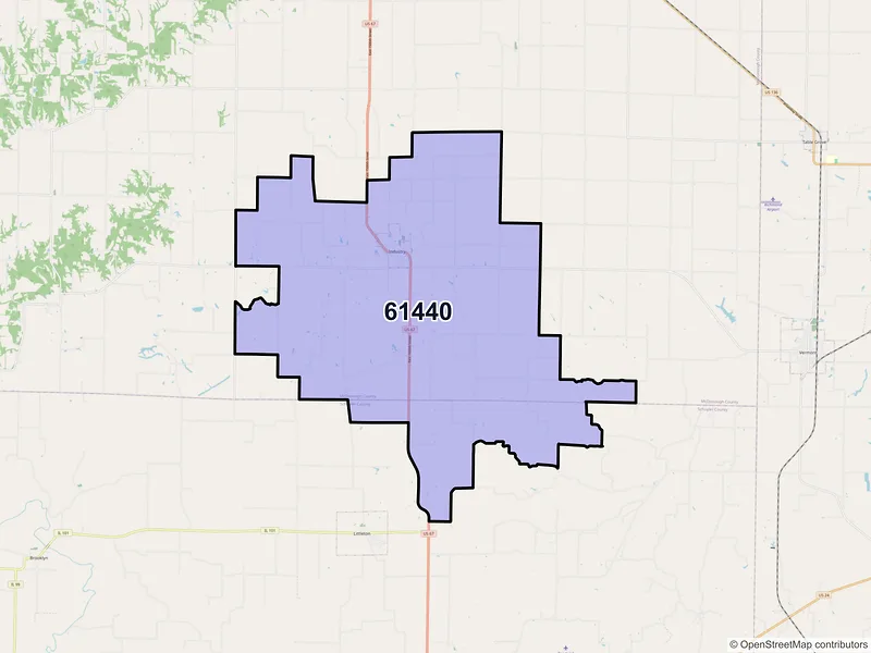 Map of Industry, Illinois and ZIP codes