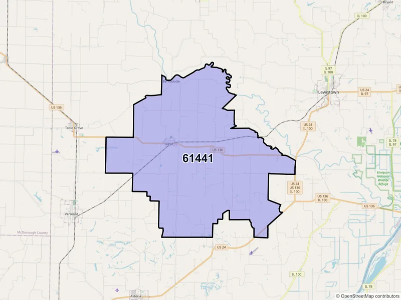 Map of Ipava, Illinois and ZIP codes