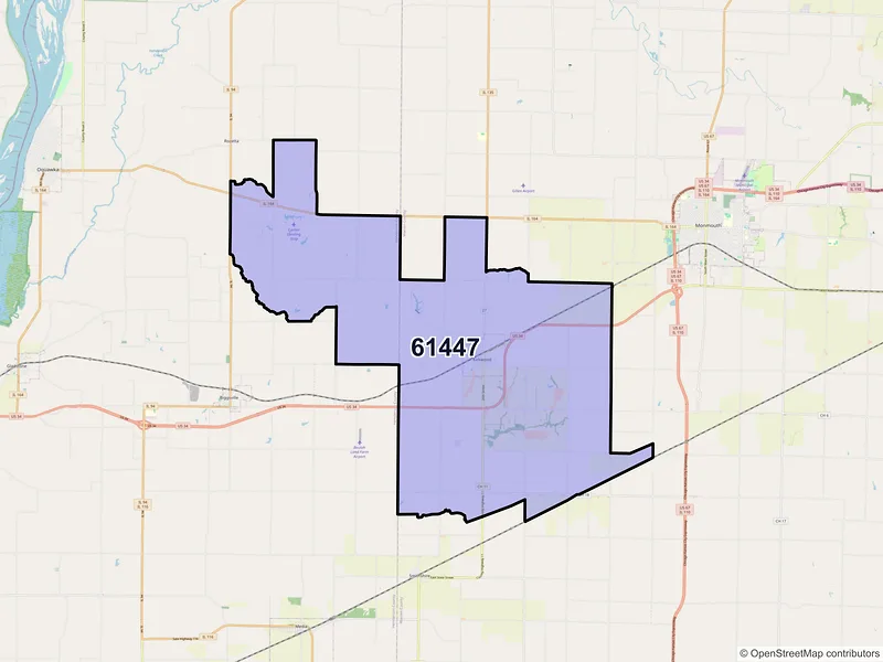 Map of Kirkwood, Illinois and ZIP codes