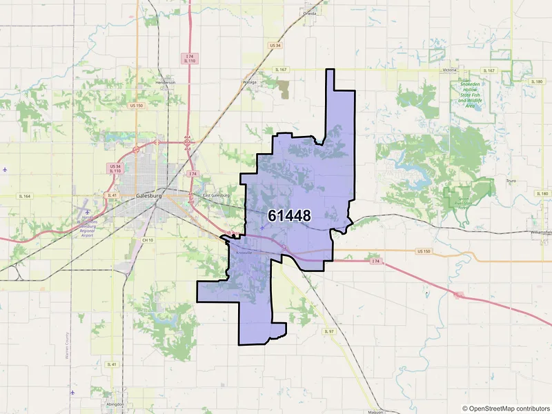 Map of Knoxville, Illinois and ZIP codes