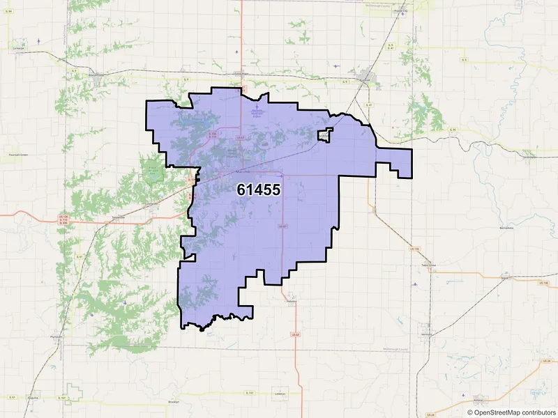 Map of Macomb, Illinois and ZIP codes
