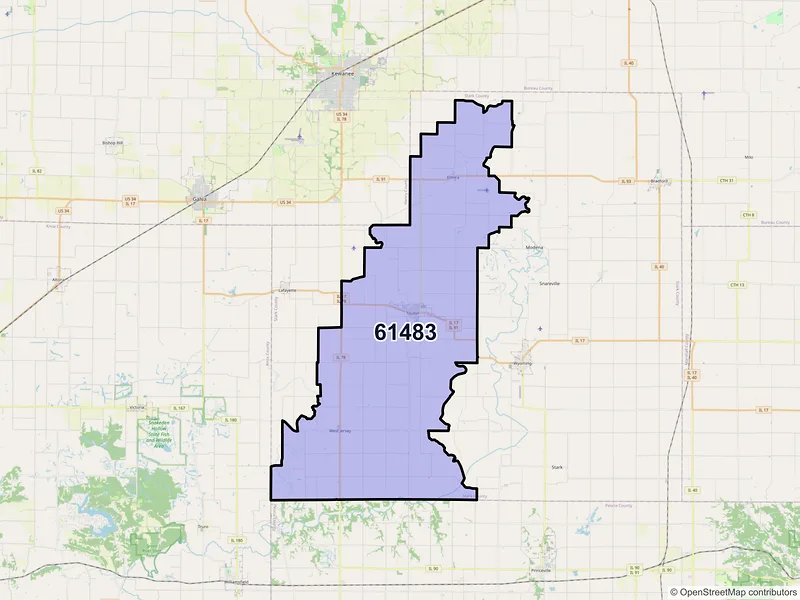 Map of Toulon, Illinois and ZIP codes