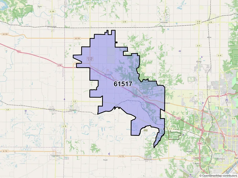 Map of Brimfield, Illinois and ZIP codes