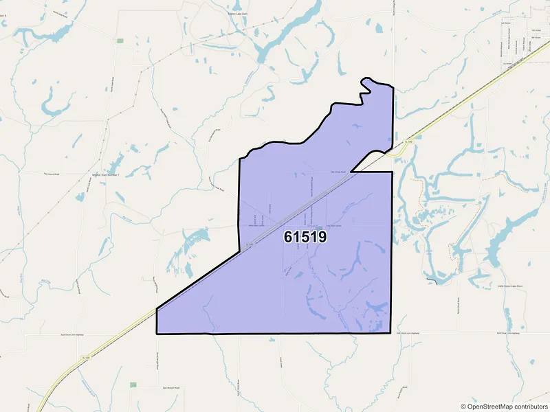 Map of Bryant, Illinois and ZIP codes