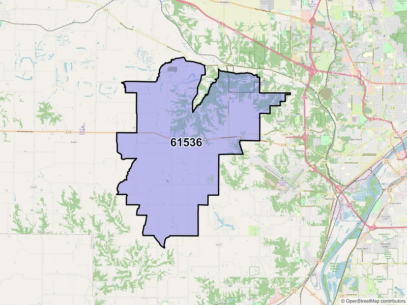 Map of Hanna City, Illinois and ZIP codes