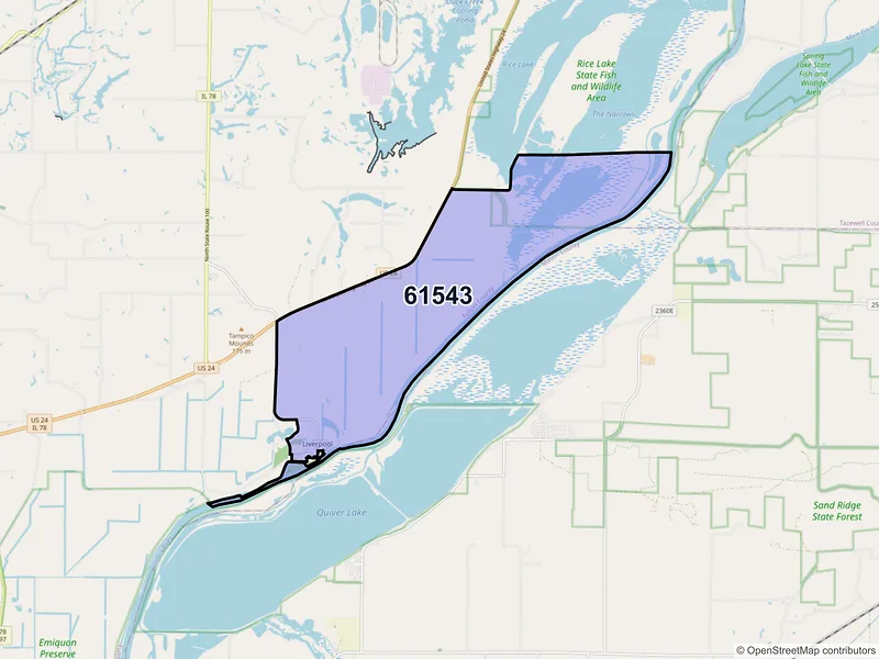 Map of Liverpool, Illinois and ZIP codes