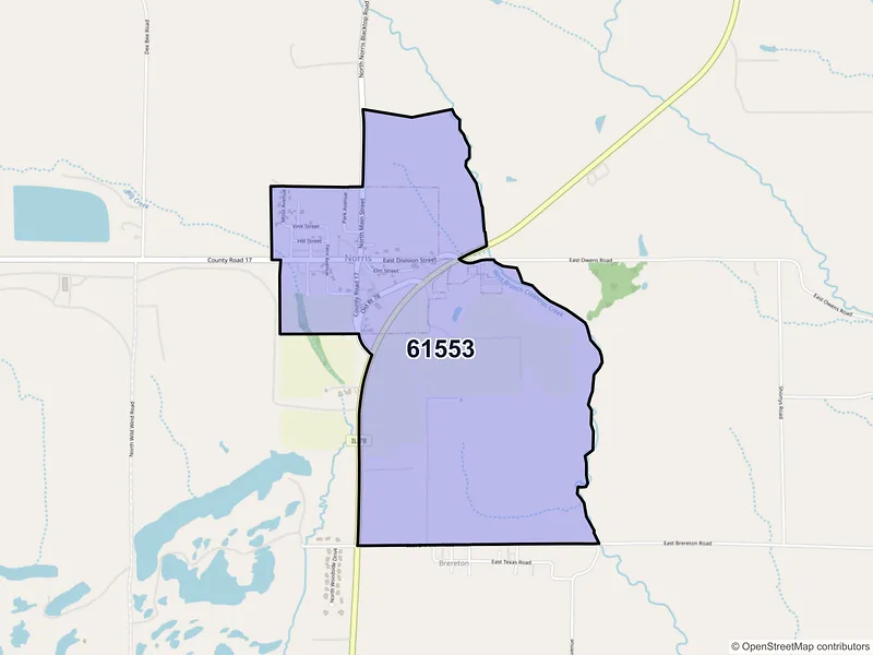 Map of Norris, Illinois and ZIP codes