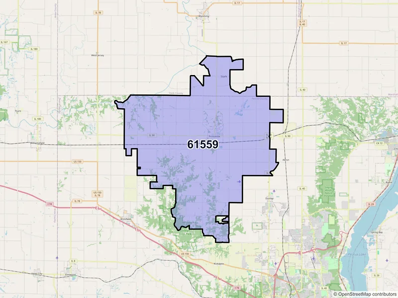 Map of ZIP Code 61559 — Princeville, IL