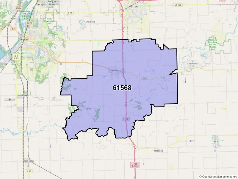 Map of Tremont, Illinois and ZIP codes