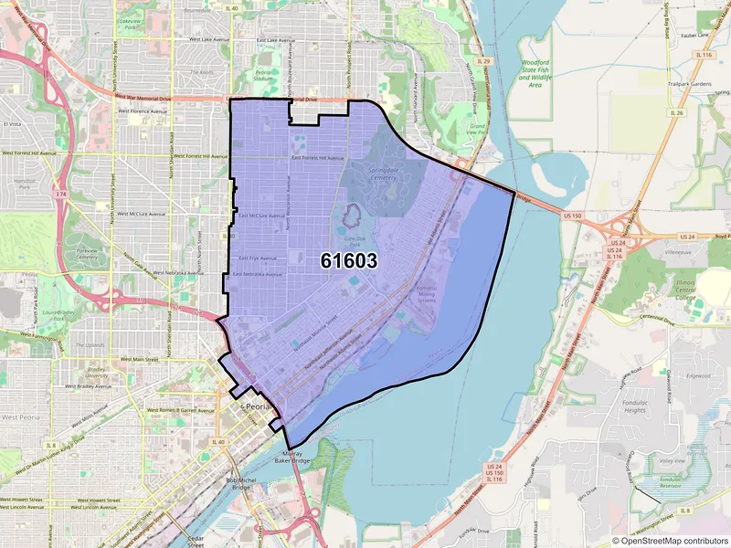 Map of ZIP Code 61603 — Peoria, IL